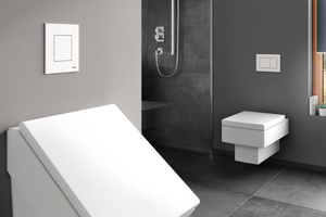  Die Urinal-Betätigung „TECEnow“ passt sich aufgrund ihres minimalistischen Designs problemlos in verschiedene Badambiente ein. 