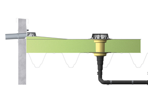  Speier in Anstauhöhe in die Brüstung integriert: ?SitaAttikagullys? aus Edelstahl (mit Gefällestrecke) oder aus Polyurethan eignen sich für die Notentwässerung kleinerer Dachflächen.  