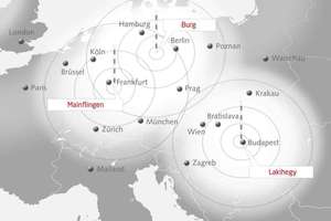  Reichweite der drei EFR-Langwellensender in Mainflingen, Burg und Lakihegy  