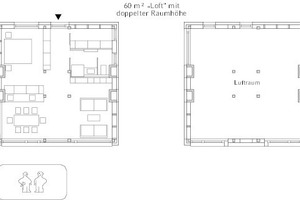  Grundrisse Nutzungsszenario doppelgeschossiges Loft 60 m² 