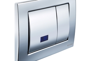  Die robuste WC-Betätigungs­platte „Field E“ bietet eine berührungsfreie Infrarot-Auslösung.  