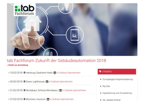  Um die „Zukunft der Gebäudeautomation“ geht es in der ersten Fachforenreihe der tab im Jahr 2018. 