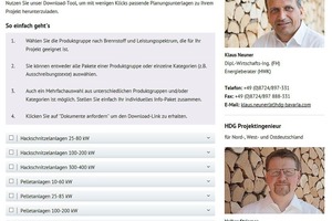  Die Oberfläche der HDG-Web-App für Planer und Architekten ist selbsterklärend. Mit wenigen Klicks können sich Fachleute ihr individuelles Infopaket zusammenstellen. 