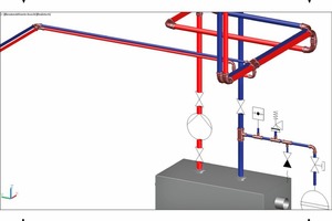  Mit einer Planungssoftware wie „Viptool Engineering“ kann aus der berechneten 1-Strich-Zeichnung die 3D-Rohrleitung generiert werden. Trotz konstruktiver Änderung bleiben die geschlossenen Netze aber weiterhin berechenbar. 