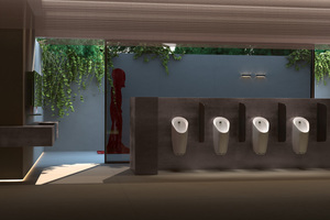  In öffentlichen Sanitärräumen spielt die Gestaltung eine wichtige Rolle: Ist die Einrichtung hochwertig, verhalten sich die Nutzer rücksichtsvoller. Urinaltrennwände von Geberit sorgen beispielsweise für Privatsphäre in Reihenurinalanlagen. 