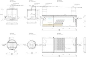  Plan der Niederschlagswasserbehandlung im Teilstromverfahren, Anlage Südwest in Grundriss und Schnitt. 