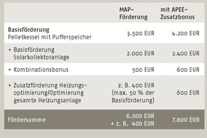  Mit MAP-Förderung und APEE-Zusatzbonus erhalten Heizungstauscher mindestens 7.800 € für Pelletkessel und Solaranlage.  