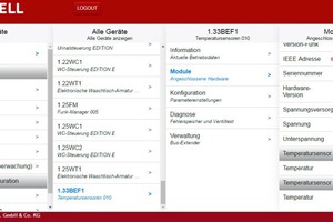  Insgesamt 76 elektronische Armaturen von Schell werden im weitläufigen Gebäude mit dem „eSchell“-Wassermanagementsystem gesteuert:Modulansicht und Überprüfung Temperatursensoren, ... 