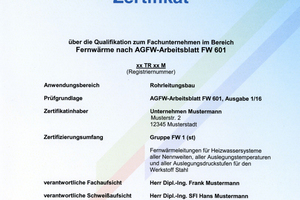  Muster des aktuellen Zertifikats nach AGFW-Arbeitsblatt FW 601 