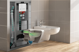  Einblicke in intelligente Funktionen: „VariVIT“-Vorwandinstallation mit dem „Air WC“-Element und der Betätigungsplatte „MEPAsirius“ 