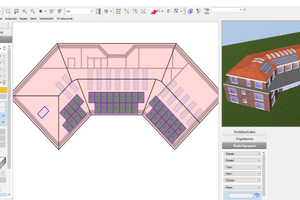  Graphische Bearbeitung des Gebäudes, hier Anlegen von PV-Modulen auf dem Dach. 
