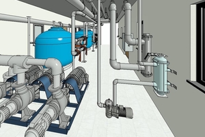  BIM verbindet die Architektur mit der Haustechnik sowie der Projektsteue­rung – das 3D-Geometriemodell wird um die Parameter Kosten und Zeit erweitert. Kurz: BIM ist das Synonym für Digitalisierung in der Bauindustrie. Grundfos stellt für seine Pumpen „Revit“-Modelle zur Verfügung. 