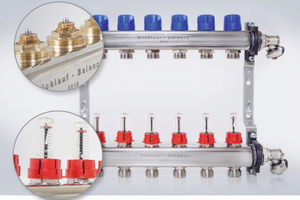  Empur-Systemverteiler „HKV-D Balance“ mit integrierten, dynamisch regelnden Ventilen im Druckbereich 17 bis 60 kPa, voreinstellbar für Durchflussmengen 30 bis 300 l/h 