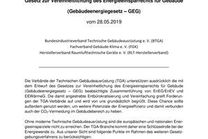  BTGA, FGK und RLT-Herstellerverband haben zum GEG-Entwurf eine gemeinsame Stellungnahme erarbeitet. 