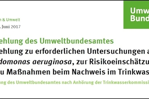  Seit Juni 2017 gibt es von der Trinkwasserkommission eine neue Empfehlung zur Untersuchung von Trinkwasser auf Pseudomonas aeruginosa. Diese und weitere sind kostenlos im Internet unter www.umweltbundesamt.de, Stichwort: Pseudomonas aeruginosa, erhältlich. 