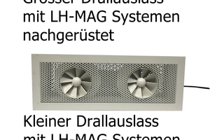  Die „LH-MAG“-Module lassen sich Plug &amp; Play in Luftauslässe, hier von Strulik, nachrüsten. Luftleistung bis 1.000 m³/h, elektrische Leistung &lt; 1W, elektrischer Anschluss 230 V, 50 Hz, Ionisierungsleistung ca. 5.000.000 Ionen/cm³ (direkt an der Entladungsquelle)  