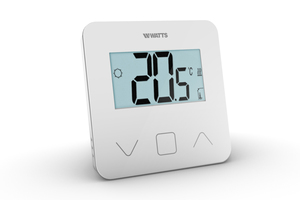  Ein echter Hingucker: Der digitale Raumthermostat bietet zuverlässige Temperaturkontrolle und ist mit dem „Smart Home“-System „Watts Vision“ kompatibel.  
