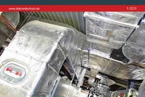  Das Titelbild von BS Brandschutz 1/2020 zeigt die alukaschierte Steinwollematte von Deutsche Rockwool im Einbauzustand. 