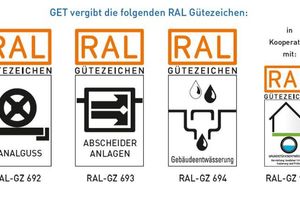  Als RAL Gütegemeinschaft vergibt GET aktuell die RAL Gütezeichen für Produkte im Bereich Kanalguss, Abscheideranlagen und Gebäudeentwässerung. 