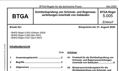 BTGA-Regel 5.005 überarbeitet – Dichtheitsprüfung von Schmutz- und  Regenwasserleitungen innerhalb von Gebäuden - tab - Das Fachmedium der  TGA-Branche