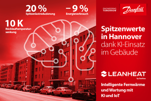  Die KI-basierte Cloud-Software „Leanheat“ by Danfoss passt auf Basis kontinuierlicher Echtzeitmessungen die sekundärseitige Vorlauftemperatur an den tatsächlichen Bedarf an und optimiert dadurch die Energieeffizienz der Fernwärme in Hannover.  