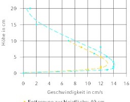  Gemessene vertikale Profile der Luftgeschwindigkeit bei verschiedenen Entfernungen zur gekühlten Freien Heizfläche 