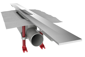  „ACO ShowerDrain S+“ ist ein modularer Duschrinnen-Baukasten, bestehend aus einem werkseitig vormontierten Rohbauset und einem bauseitig kürzbaren Duschrinnenprofil. 