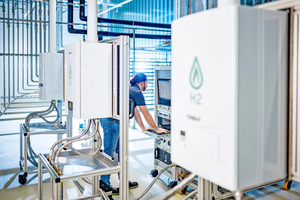  Der Heiztechnikspezialist Vaillant testet bereits ein seriennahes Gerät für eine 100-%-ige Wasserstoffnutzung im Dauerbetrieb.  