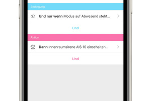  Mit einer App lassen sich ohne Programmierkenntnisse mit einfachen „Wenn–Und–Dann–Verknüpfungen“ automatische Abläufe erstellen. Zusätzlich kann bei jedem Ereignis eine Push-Meldung auf dem Smartphone erscheinen.  