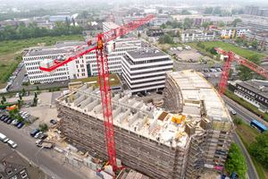  Großbaustellen inmitten einer Großstadt sind eine logistische Herausforderung. Das Flowers Hotel in Essen wurde Etage für Etage gebaut. 