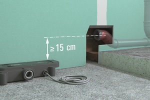  Die „Connect“ Aktiventwässerung kann ab einem Bodenaufbau von 75 mm eingesetzt werden und Höhenunterschiede von 15 bis 60 cm überwinden 
