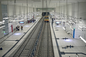  U-Bahnhof Karlsruhe Durlacher Tor: Die Brandmeldetechnik für ­U-Bahnen muss ganz besondere Herausforderungen erfüllen. ­Entsprechend hoch sind die technischen Anforderungen. 