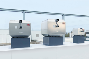  Die Brandgas-Dachventilatoren „B VD“ von Helios gibt es in verschiedenen Größen und Temperaturklassen. Sie lassen sich auch für den normalen Lüftungsbetrieb einsetzen.  