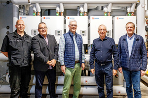  Sind rundum zufrieden mit der Zusammenarbeit und dem Ergebnis (v. l.): Carsten Dorn, Haustechnikverantwortlicher Waldhotel Arosa, Ralf Preiser, Buderus, Christoph Ernst, Planerberater Taconova, Andy Abplanalp, Eigentümer des Waldhotels Arosa und Installateur Ludwig Waidacher von der Waidacher Gebäudetechnik AG Arosa.  