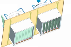  Bild 4: Bei einem typischen Ventilatorwirkungsgrad von &gt; 70 % errechnet sich bei der von Wolf entwickelten, selbsttätigen Fanwallklappe ein elektrischer Leistungsbedarf von weniger als 2,8 W je 1000 m³/h Luftleistung. 