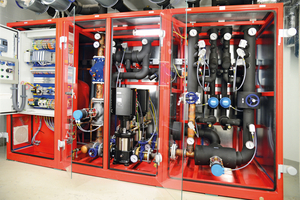  Die SEW Pumpenarmaturenbaugruppe (PAG) in der Lüftungszentrale. Durch das neue System konnten für die lüftungstechnischen Anlagen erhebliche Leistungseinsparungen erzielt werden. 