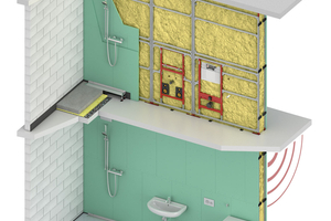  Bei der Installationswand als Trennwand sorgt eine mineralische Einblasdämmung für den horizontalen und vertikalen Brandschutz. 
