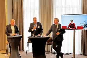  v.l.n.r.: BTGA-Hauptgeschäftsführer Frank Ernst, BTGA-Präsident Bernhard Dürheimer, Andreas Cloer, Vorsitzender des wirtschaftspolitischen Ausschusses des BTGA, und Marcel Dresse, B + L Marktdaten GmbH, stellen beim TGA-Wirtschaftsforum 2024 die Ergebnisse des BTGA-Herbstgutachtens vor. 