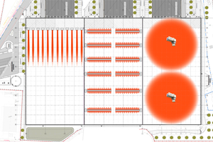 Bild 1: Heizen bzw. Kühlen einer 10.000 m<sup>2</sup> Halle im Vergleich: Split-System mit Auslassdüsen (links), Textilschläuchen (Mitte) und dezentrales Hallen-Klimasystem (rechts). 