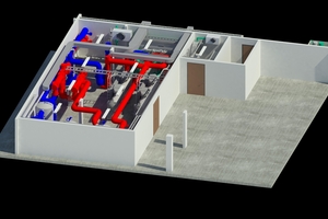  Die 3D-Ansicht zeigt die Anlagentechnik/Digitale Planung des Abwärme-Konzepts. 
