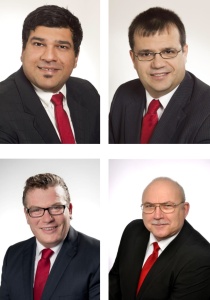 Die neuen Ansprechpartner der Windhager-Kunden in S?ddeutschland: Suresh Jit (links oben), Johann Fischer (rechts oben), Florian Haban (links unten) und Uwe Neuendorf (rechts unten).