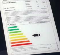 Das Energielabel, wie das hier bei einem PKW, wird im September 2015 f?r W?rmeerzeuger und Speicher eingef?hrt.