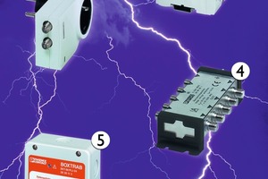  Mit der Produktlinie „Trabtech“ bietet Phoenix Contact Lösungen für eine hohe Netz- und Signal-Qualität, darunter(1)&nbsp;&nbsp;&nbsp; eine Ableiterkombination Typ 1 und Typ 2 für die Stromversorgung(2)&nbsp;&nbsp;&nbsp; eine Kombination aus Überspannungsableiter Typ 2 und Fehlerstrom-Schutzschalter RCD(3)&nbsp;&nbsp;&nbsp; einen Typ 3-Ableiter für die Stromversorgung und den Signalanschluss von Endgeräten(4)&nbsp;&nbsp;&nbsp; einen Ableiter für 5-kanalige Antennenverteiler/Multi-Switch(5)&nbsp;&nbsp;&nbsp; einen Schutz für Außenfühler und Stromversorgung einer Heizungssteuerung und(6)&nbsp;&nbsp;&nbsp; einen Anschlusskasten mit Überspannungsschutz als Komplettlösung für PV-Anlagen 