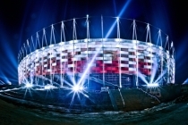 Die Fassade des Nationalstadiums in Warschau – das Wahrzeichen der Fu?ball-Europameisterschaft 2012