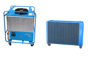  Der MC6 (links) ist ein Kaltwassersatz, der in Kombination mit der Inneneinheit (rechts) optimal zur geräuscharmen Raumklimatisierung eingesetzt werden kann.    