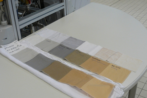  Norm-Textilien mit Norm-Verschmutzungen wie Körperfett, Kohle, Blut, Schokolade und Rotwein  