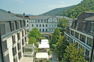  Blick vom Spa-Außenbereich in den parkartigen Innenbereich der Hotel-Anlage.  