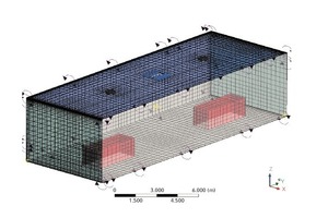  Bild 19: Raummodell (Hallensegment) mit 2 Zuluftöffnungen und 1 Abluftöffnung 