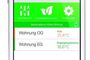 Der Startscreen der App informiert den Nutzer über Status, Modus der Heizkreise und Zimmertemperatur. 