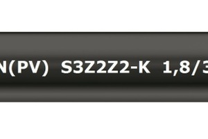  : Bei der „Tecsun-(PV)-S3Z2Z2-K“-Leitung in der Spannungsklasse 1,8/3 kV von Prysmian wurde die zulässige Temperatur am Leiter auf 120 °C erhöht. Dies verbessert die elektrischen Eigenschaften und verringert den Energieverlust. Zudem können in einigen Fäl 